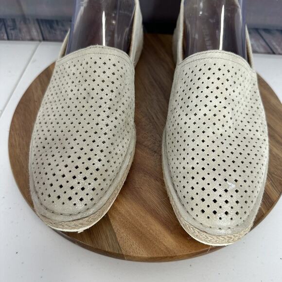 Trask Shoe Womens 9.5 M Paige Espadrilled Jute Metallic Suede Perforated Shimmer - Picture 3 of 12